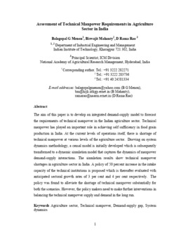 <span itemprop="name">Menon, Balagopal with Biswajit Mahanty and D. Rama Rao, "Assessment of Technical Manpower Requirements in Agriculture Sector in India"</span>