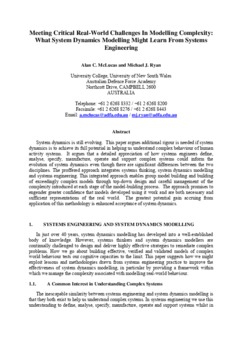 <span itemprop="name">McLucas, Alan with Michael Ryan, "Meeting Critical Real-World Challenges in Modelling Complexity: What System Dynamics Modelling Might Learn From Systems Enginee"</span>