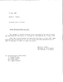 <span itemprop="name">Campus Progress Report No. 125, Letter from Walter M. Tisdale to President Evan R. Collins</span>