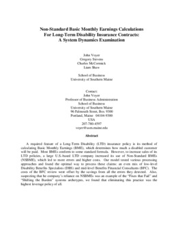 <span itemprop="name">Voyer, John with Gregory Stevens, Charles McCormick and Liam Shaw, "Non-Standard Basic Monthly Earnings Calculations For Long-Term Disability Insurance Contracts: A System Dynamics Examination"</span>