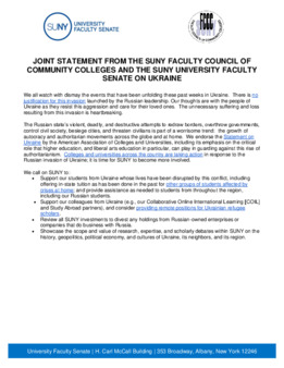 <span itemprop="name">Joint Statement from the SUNY Faculty Council of Community Colleges and the SUNY University Faculty Senate on Ukraine</span>