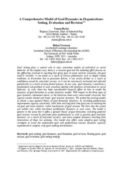 <span itemprop="name">Yasarcan, Hakan with Yaman Barlas, "A Comprehensive Model of Goal Dynamics in Organizations: Setting, Evaluation and Revision"</span>
