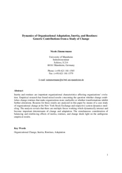 <span itemprop="name">Zimmermann, Nicole, "Dynamics of Organizational Adaptation, Inertia, and Routines: Generic Contributions from a Study of Change"</span>