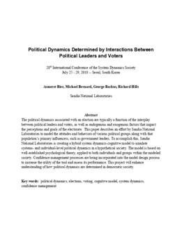 <span itemprop="name">Bier, Asmeret with Michael Bernard, George Backus and Richard Hills, "Political Dynamics Determined by Interactions Between Political Leaders and Voters"</span>