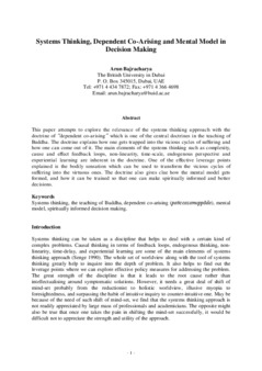 <span itemprop="name">Bajracharya, Arun, "Systems Thinking, Dependent Co-Arising and Mental Model in Decision Making"</span>