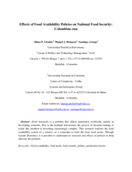 <span itemprop="name">Giraldo, Diana with Santiago Arango and Manuel Betancur, "Effects of Food Availability Policies on National Food Security: Colombian case"</span>