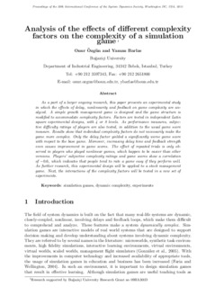 <span itemprop="name">Özgün, Onur with Yaman Barlas, "Analysis of the Effects of Different Complexity Factors on the Complexity of a Simulation Game"</span>