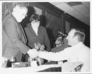 <span itemprop="name">Fred Lambert and John Hunt shaking hands during a...</span>