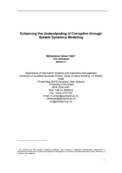 <span itemprop="name">Ullah, Muhammad with Tiru Arthanari and Anson Li, "Enhancing the Understanding of Corruption through System Dynamics Modelling"</span>
