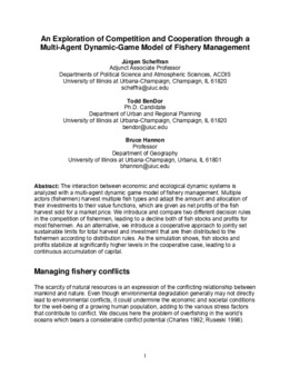 <span itemprop="name">Scheffran, Jurgen with Todd BenDor and Bruce Hannon, "An Exploration of Competition and Cooperation Through a Multi-Agent Dynamic-Game Model of Fishery Management"</span>