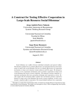 <span itemprop="name">Parra Valencia, Jorge Andrick with Isaac Dyner, "A Construct for Testing Effective Cooperation in Large-Scale Resource Social Dilemmas"</span>