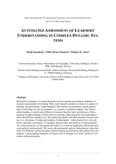 <span itemprop="name">Kopainsky, Birgit with Pablo Pirnay-Dummer and Stephen Alessi, "Automated Assessment of Learners' Understanding in Complex Dynamic Systems"</span>
