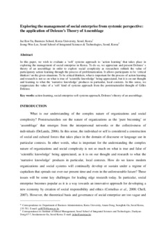 <span itemprop="name">Yu, Jae Eon, "Exploring the management of social enterprise from systemic perspective: the application of Deleuze's Theory of Assemblage"</span>