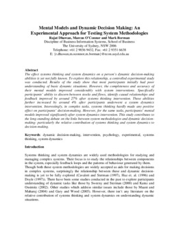<span itemprop="name">Dhawan, Rajat with Marcus O'Connor and Mark Borman, "Mental Models and Dynamic Decision Making: An Experimental Approach for Testing System Methodologies"</span>