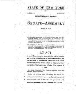 <span itemprop="name">S. 1618- An Act to Amend the Environmental Conservation Law and the Executive Law, in Relation to Incorporating the Adirondack Park Agency into the Department of Environmental Conservation as a District Instrumentality Thereof for the Purpose of Realizing</span>