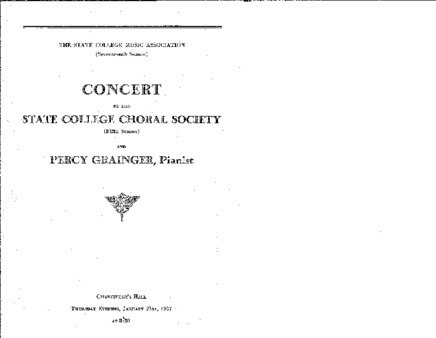 <span itemprop="name">Program from the State College Music Association titled, "Concert by the State College Choral Society and Percy Grainger, Pianist"</span>