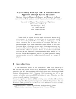 <span itemprop="name">Maoret, Massimo with Gianluca Colombo and Edoardo Mollona, "Why So Many Start-Ups Fail: A Resource-Based Approach Through System Dynamics"</span>