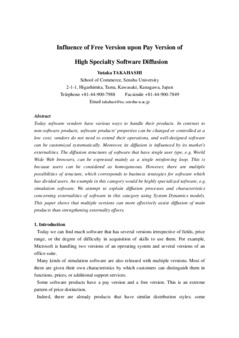 <span itemprop="name">Takahashi, Yutaka, "Influence of Free Version upon Pay Version of High Specialty Software Diffusion"</span>