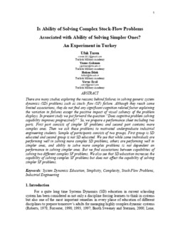 <span itemprop="name">Turen, Ufuk with Yunus Gokmen, Hakan Dilek and Yavuz Ercil, "Is Ability of Solving Complex Stock-Flow Problems Associated with Ability of Solving Simpler Ones? An Experiment in Turkey"</span>