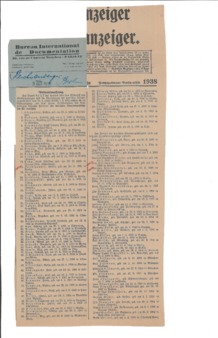 <span itemprop="name">Reichsanzeiger clipping, dated 3 October 1938, listing former German citizens deprived of citizenship, including Walter, Lina and Dorothea Friedlaender</span>