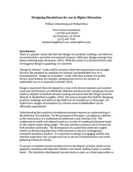 <span itemprop="name">Schoenberg, William with Michael Bean, "Designing Simulations for use in Higher Education"</span>