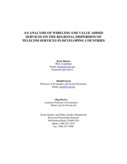 <span itemprop="name">Ramos, Boris with Khalid Saeed and Oleg Pavlov, "An Analysis of Wireless and Value-Added Services on the Regional Dispersion of Telecom Services in Developing Countries"</span>