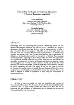 <span itemprop="name">Mollona, Edoardo with Alessandro Sposito, "Transaction Costs and Outsourcing Dynamics: A System Dynamics Approach"</span>