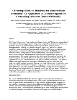 <span itemprop="name">LeClaire, Rene with Donatella Pasqualini, Alisa Bandlow, Mary Ewers, Jeanne Fair and Gary Hirsch, "A Prototype Simulator for Infrastructure Protection: An Application to Decision Support for Controlling Disease Outbreaks"</span>