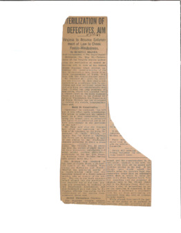 <span itemprop="name">Clipping. "Sterilization of Defectives, Aim".Richmond Courier Journal</span>